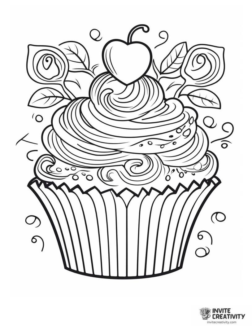 heart cupcake coloring page