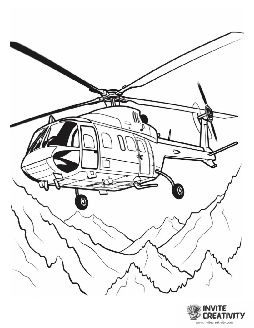 helicopter flying over mountain to color