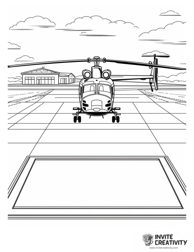 helicopter landing on a helipad coloring page