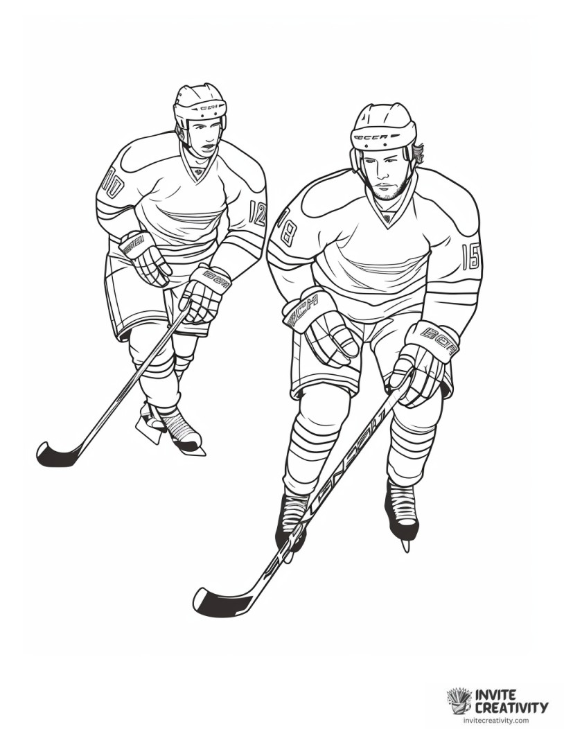 hockey players in action simple to color
