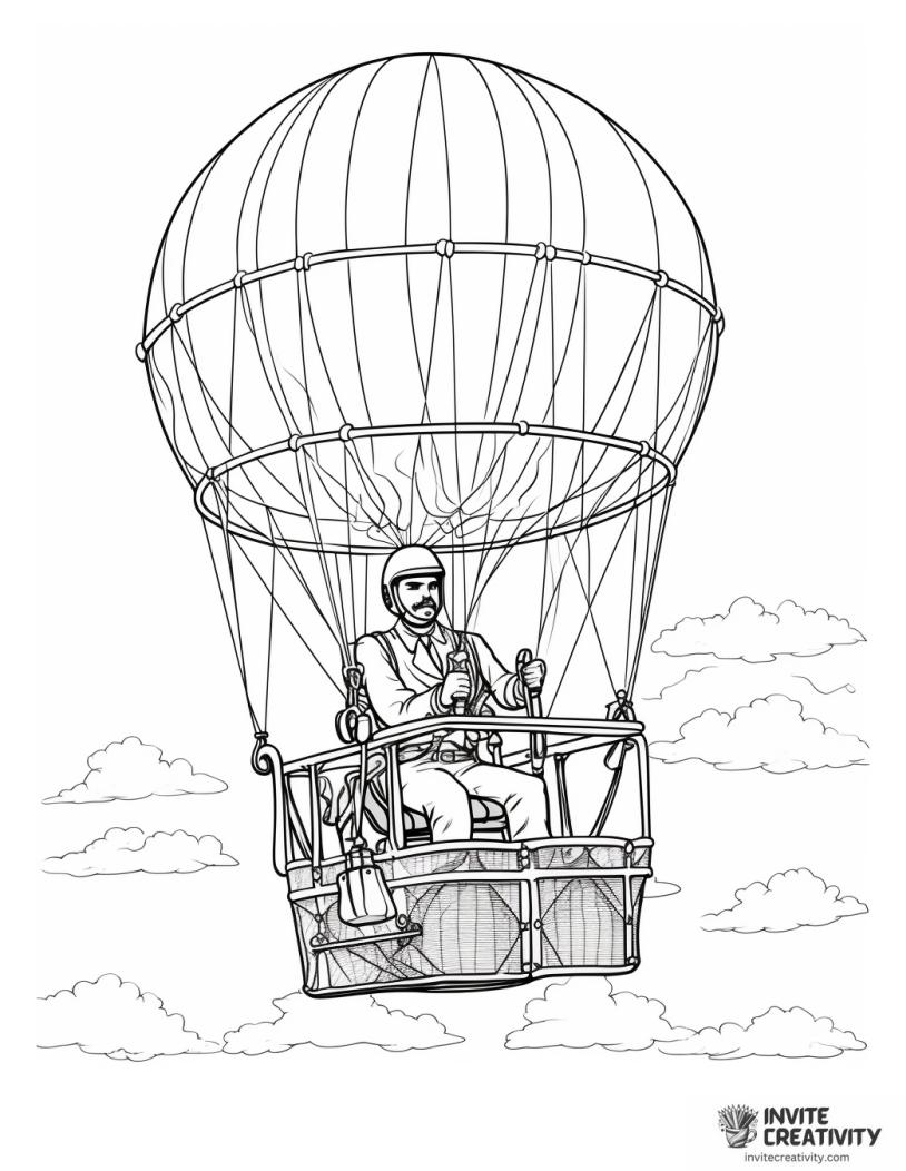 hot air balloon pilot in basket page to color