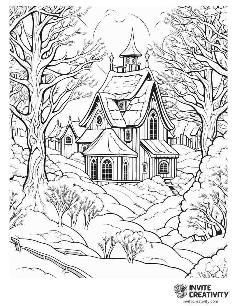 house covered in snow Coloring page of