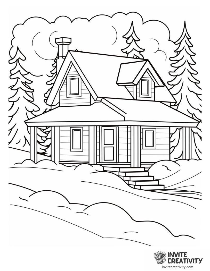 house in winter Page to Color