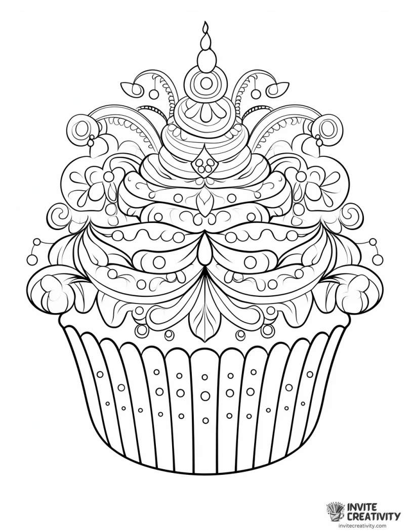intricate cupcake mandala drawing to color