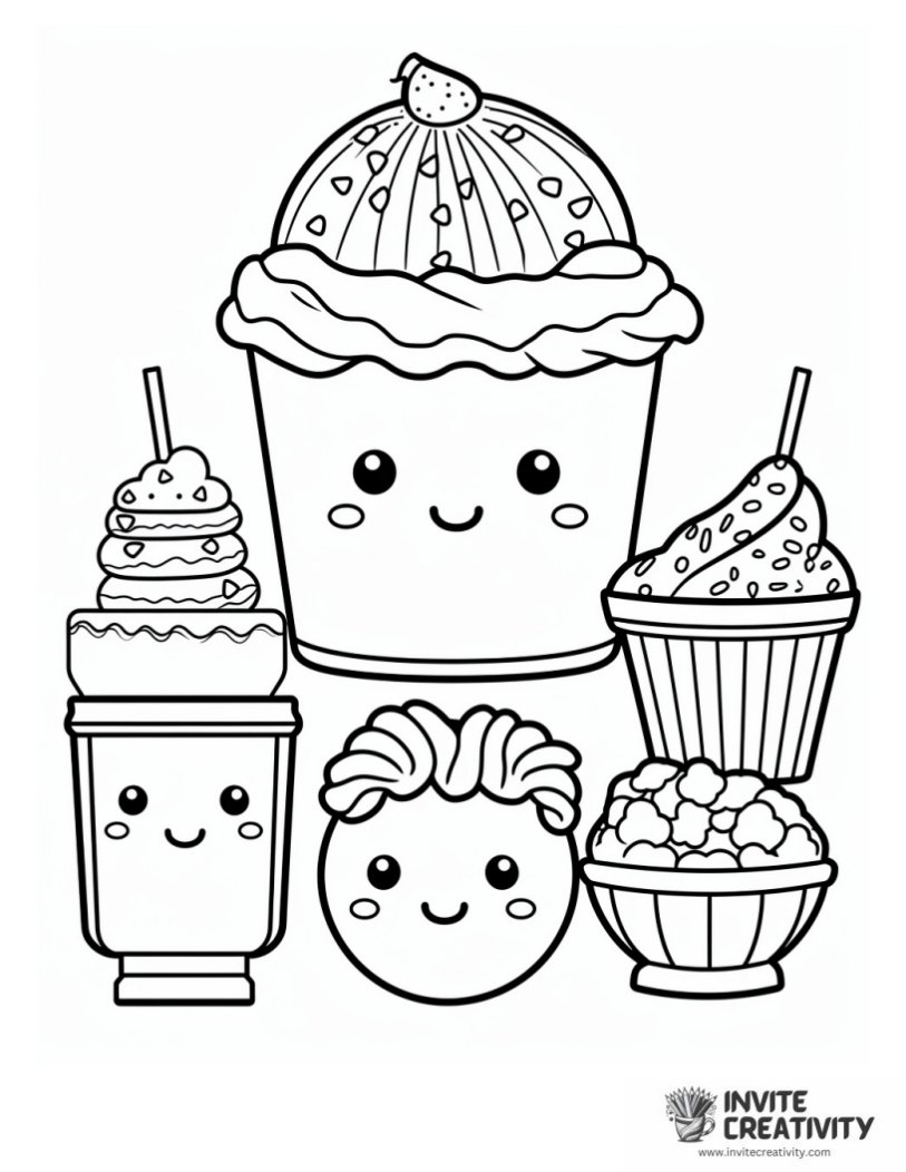junk food kawaii coloring page