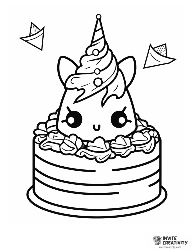 kawaii unicorn cake coloring page
