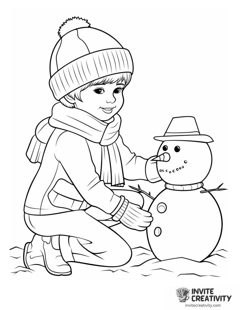 kids making a snowman illustration