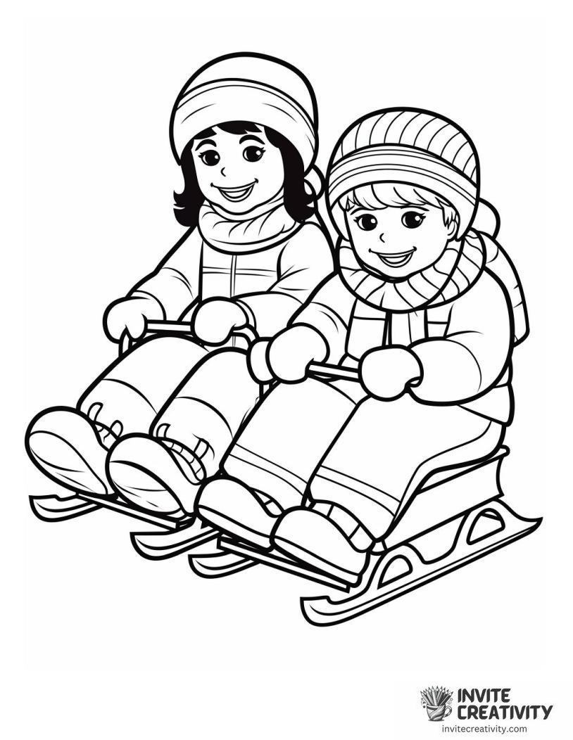 kids sledding Coloring sheet