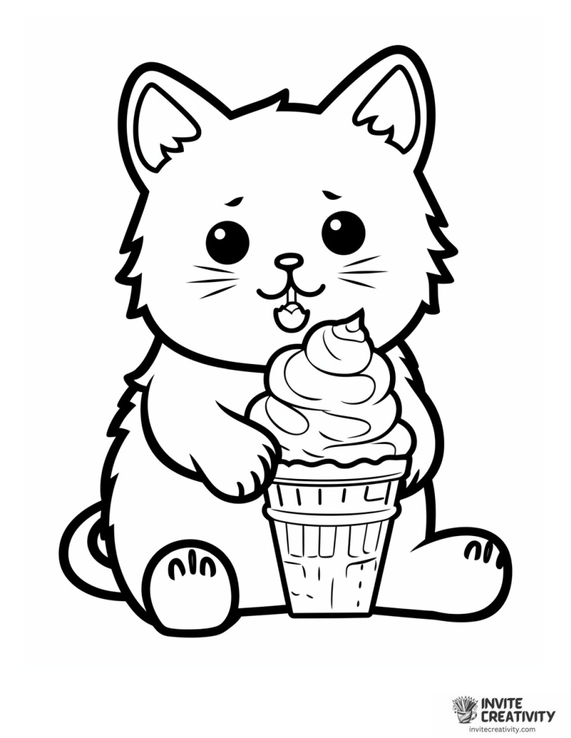 kitten with ice cream drawing to color