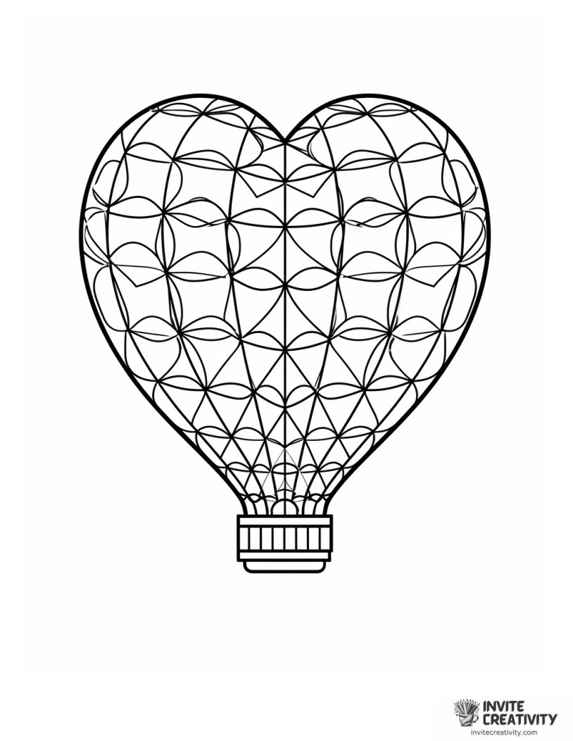 love heart hot air balloon coloring page