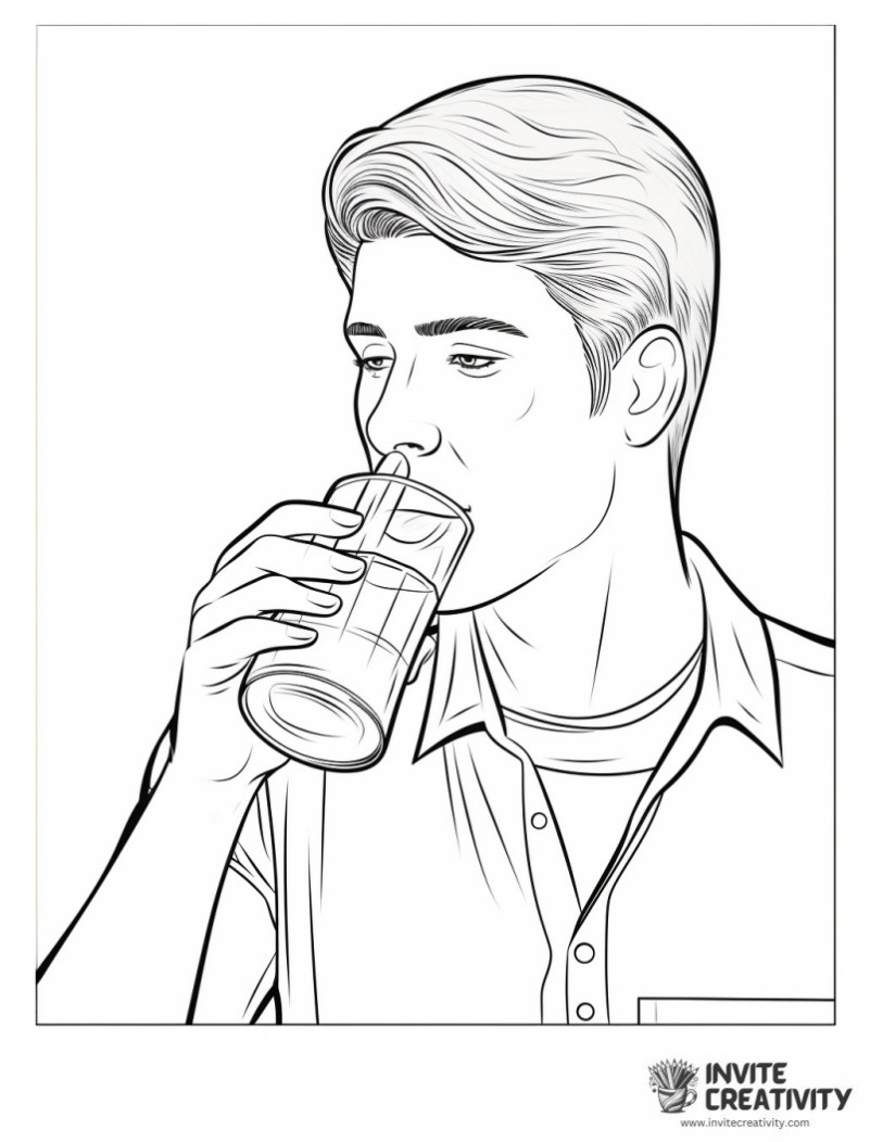 man drinking water coloring sheet