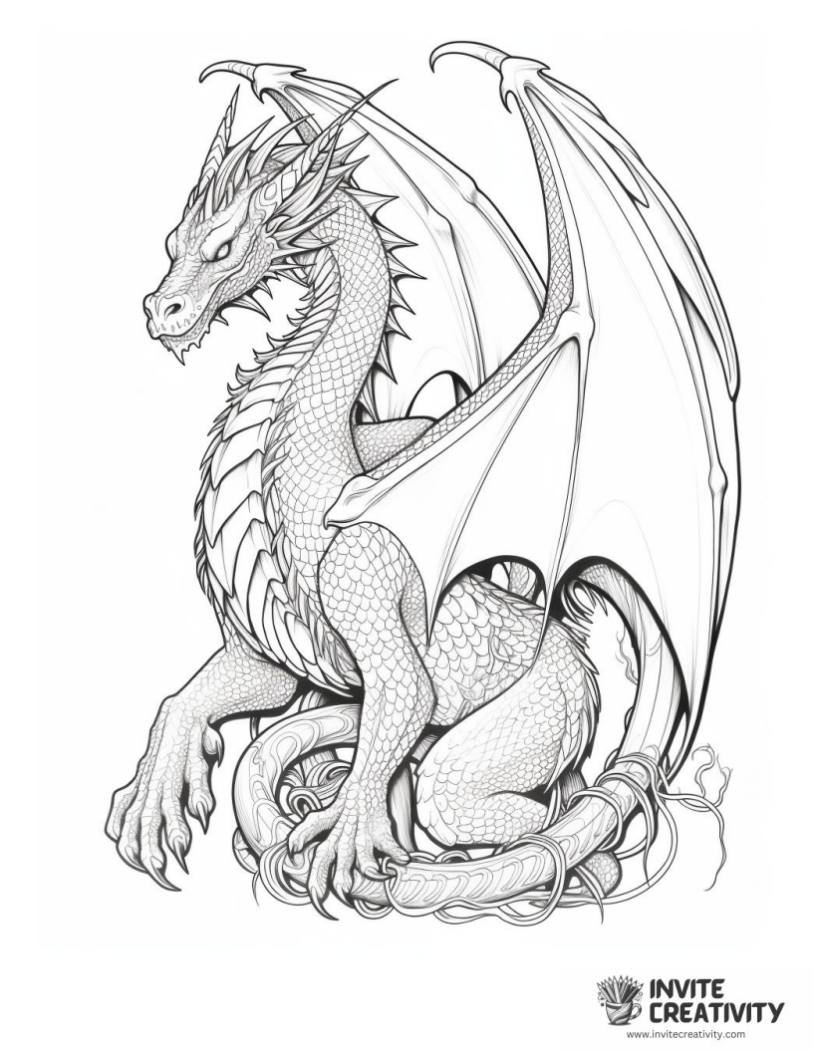 medieval dragon coloring book page