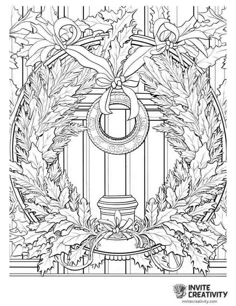 merry christmas wreath Coloring sheet of