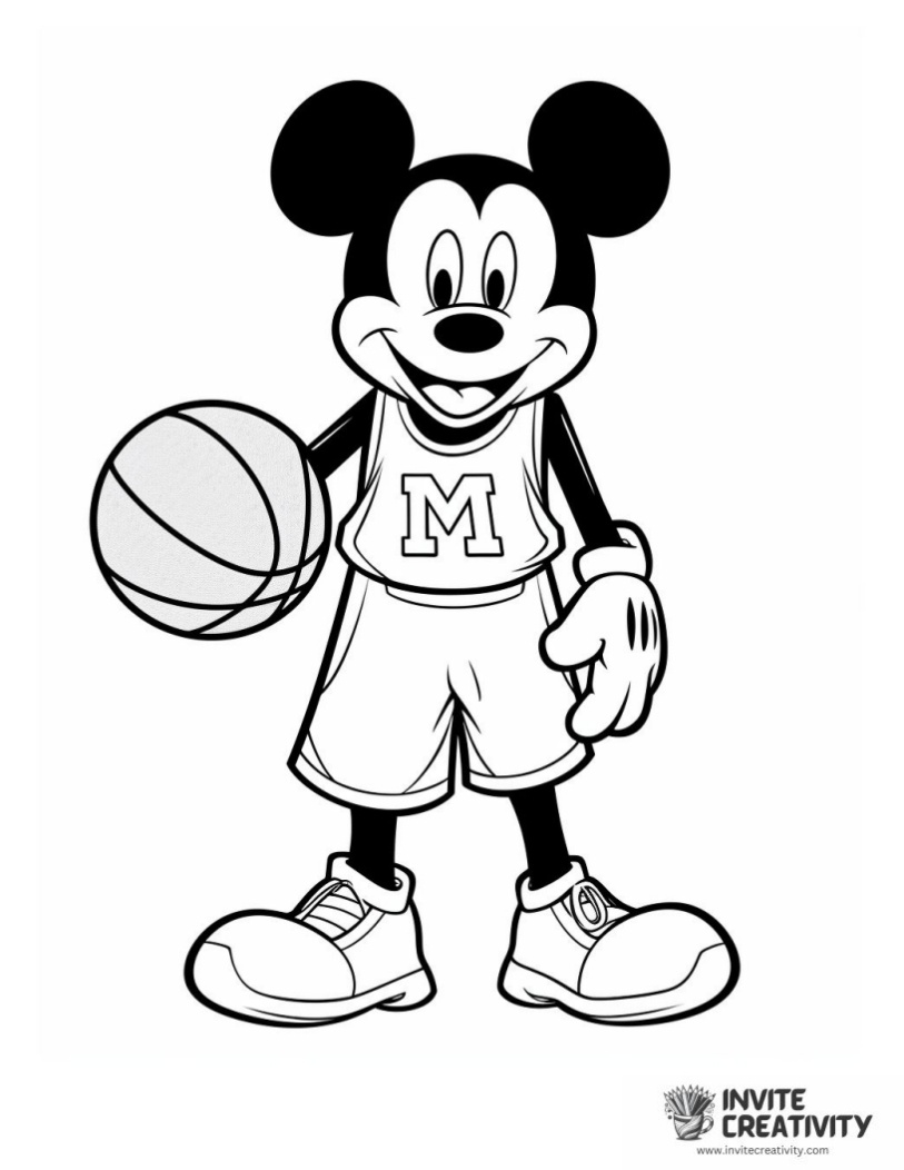 mickey mouse playing basketball to color