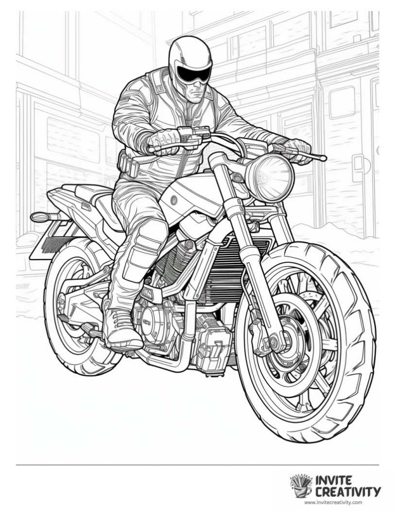 moto rider on adventure to color