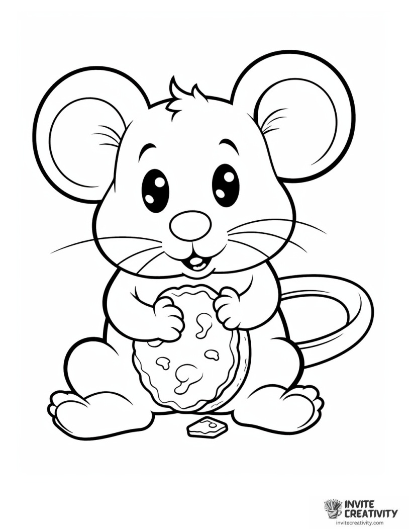 mouse eating cookie coloring page