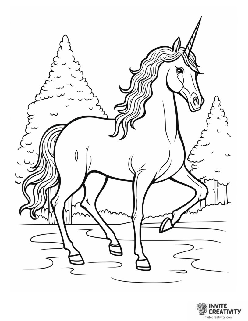 mystical unicorn coloring book page