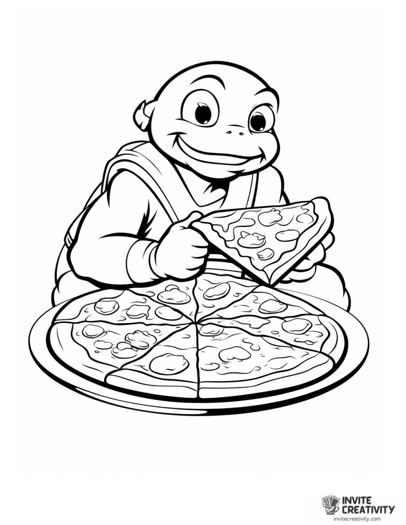 ninja turtle eating a pizza
