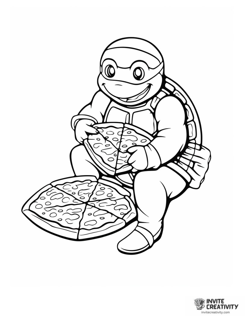ninja turtle enjoying pizza illustration