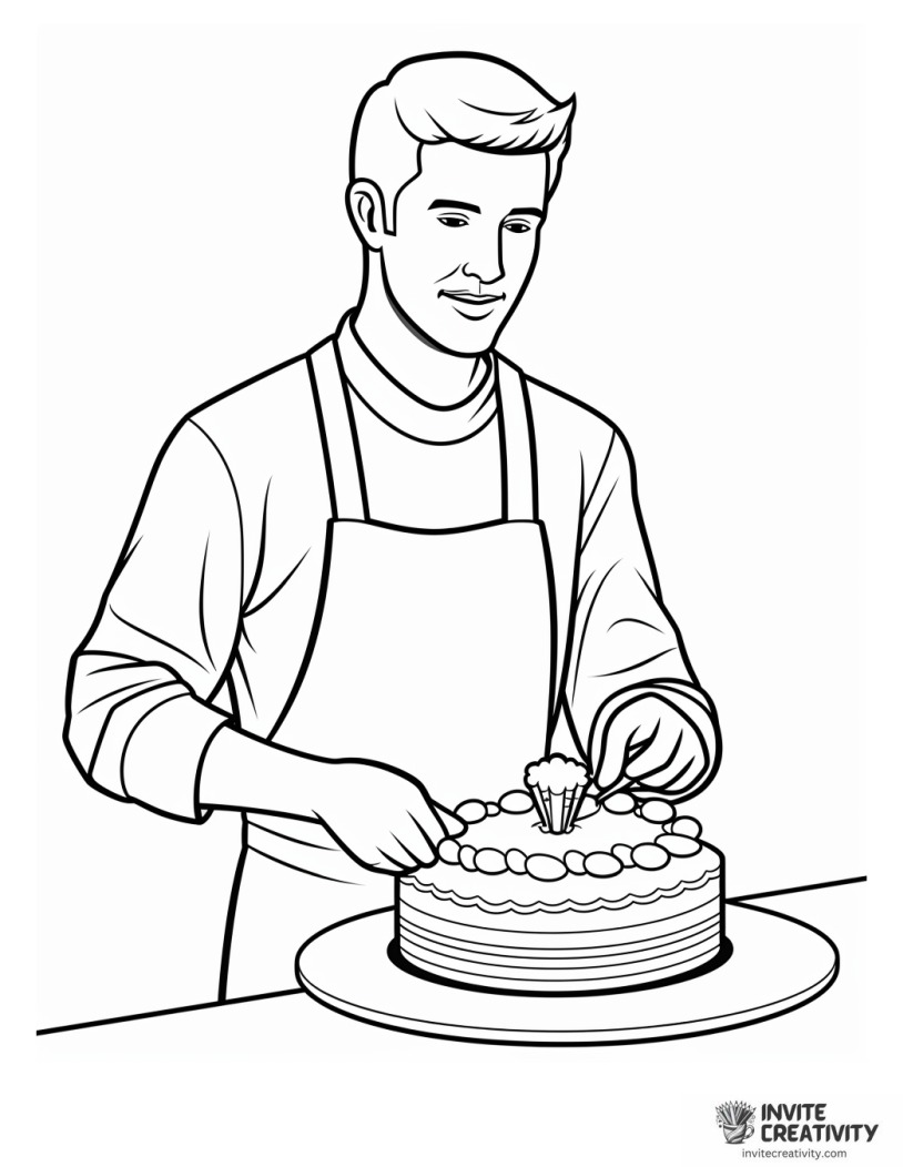 person baking a cake coloring page