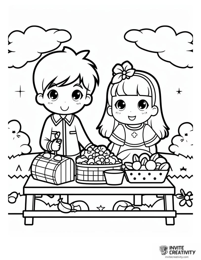 picnic kawaii coloring sheet