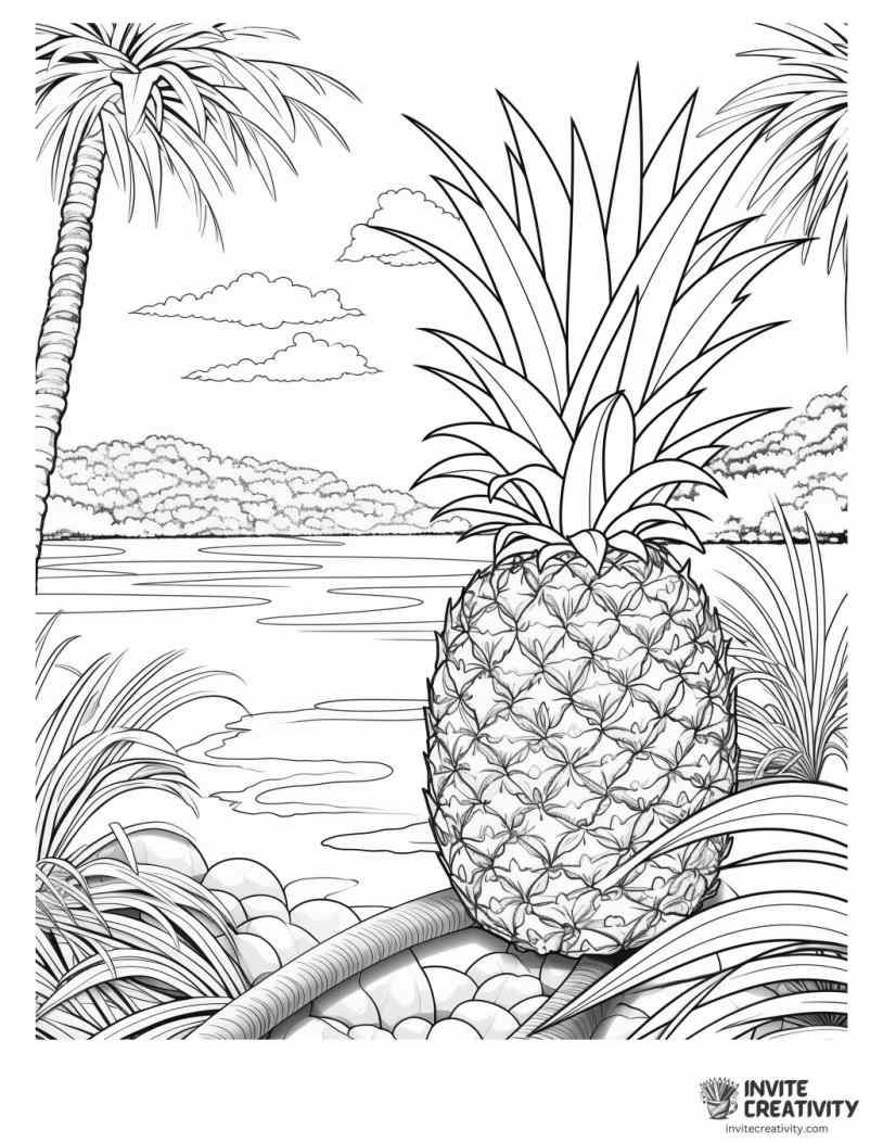 pineapple in tropical setting coloring sheet