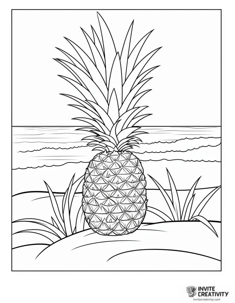 pineapple on the beach coloring page