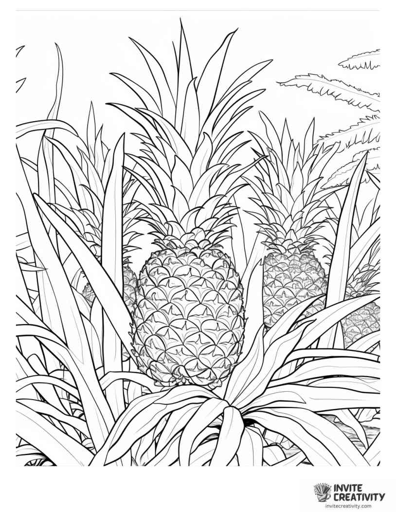 pineapple on tropical island drawing to color