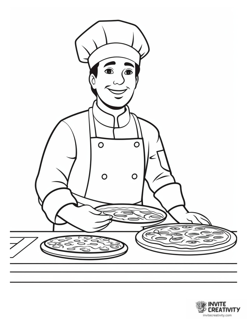 pizza chef making a pizza coloring sheet