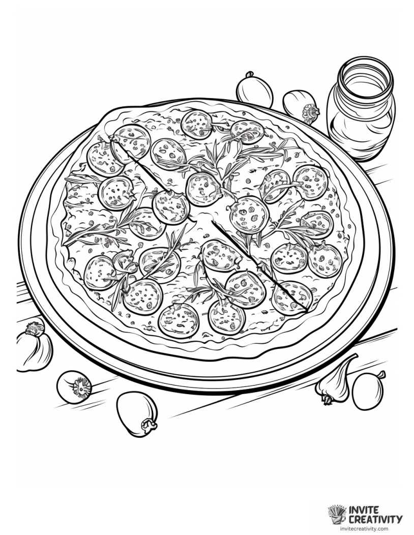pizza with melting cheese coloring page