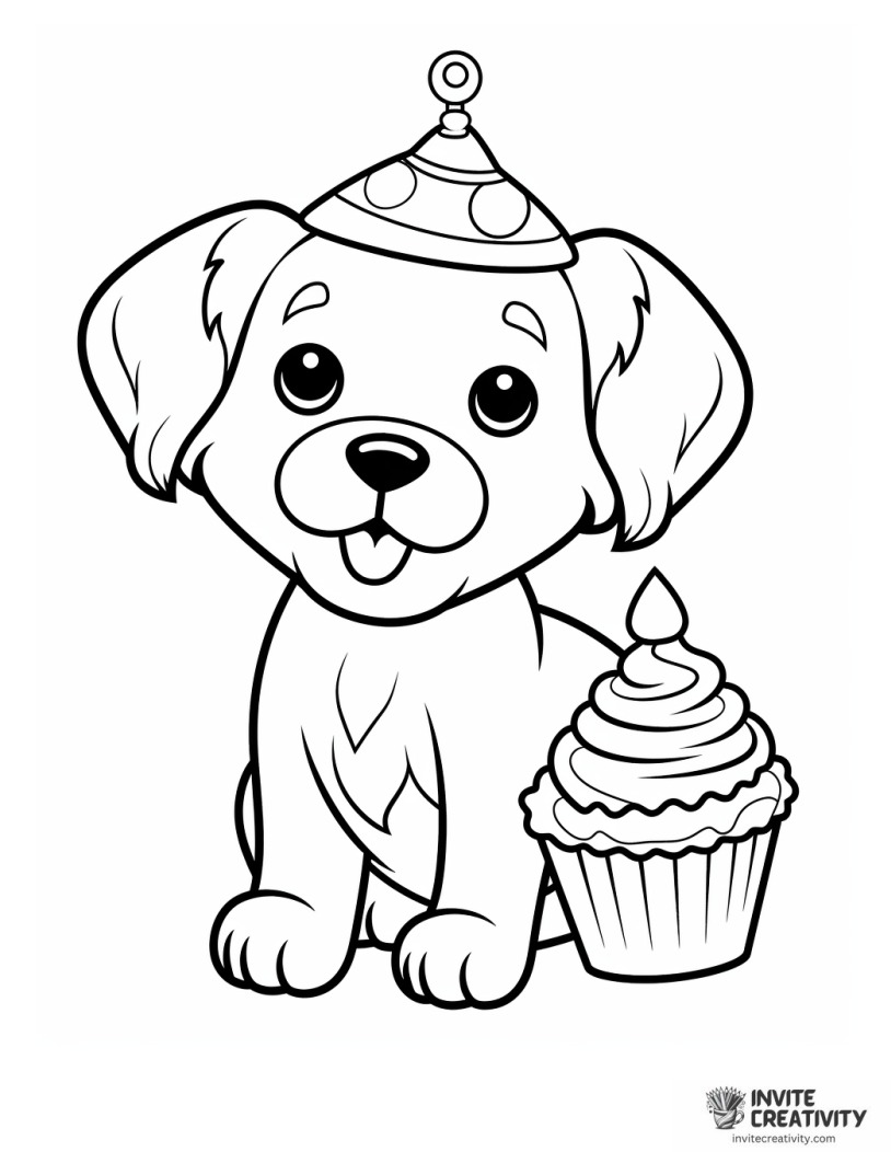 puppy cupcake coloring page