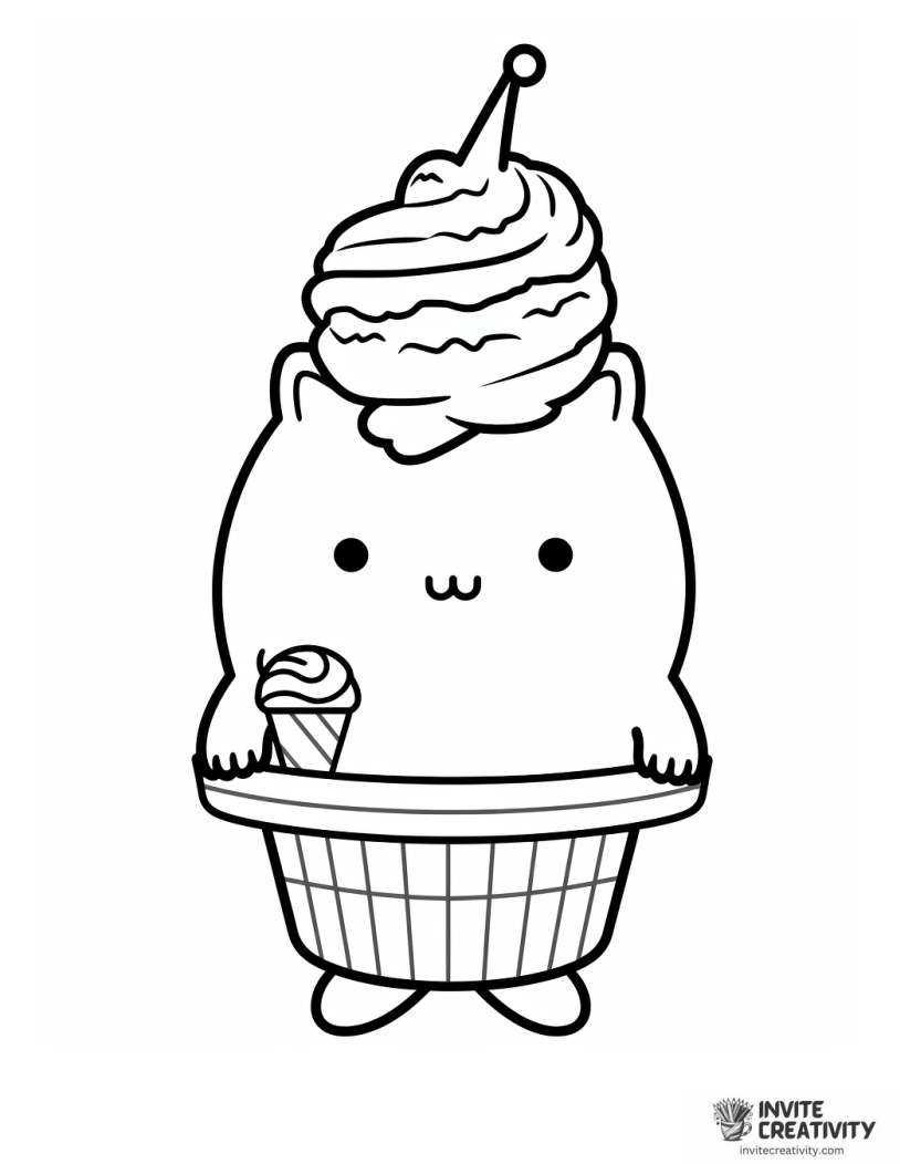 pusheen eating ice cream coloring page