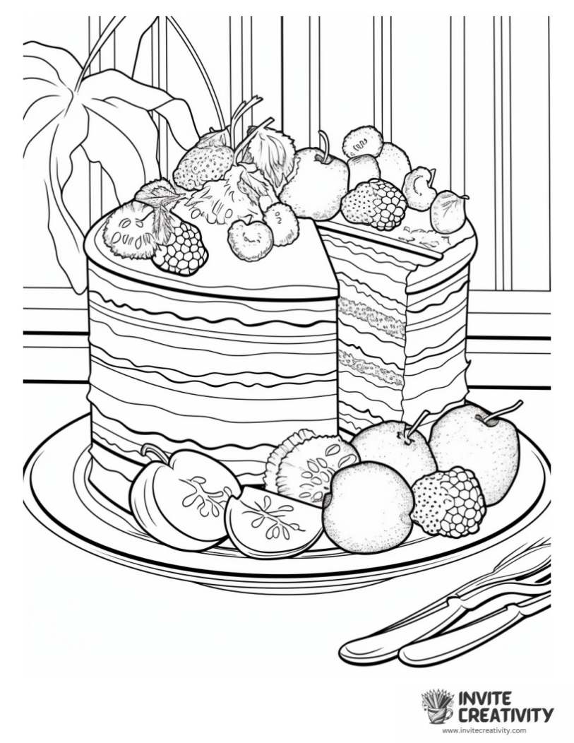 realistic fruit cake page to color