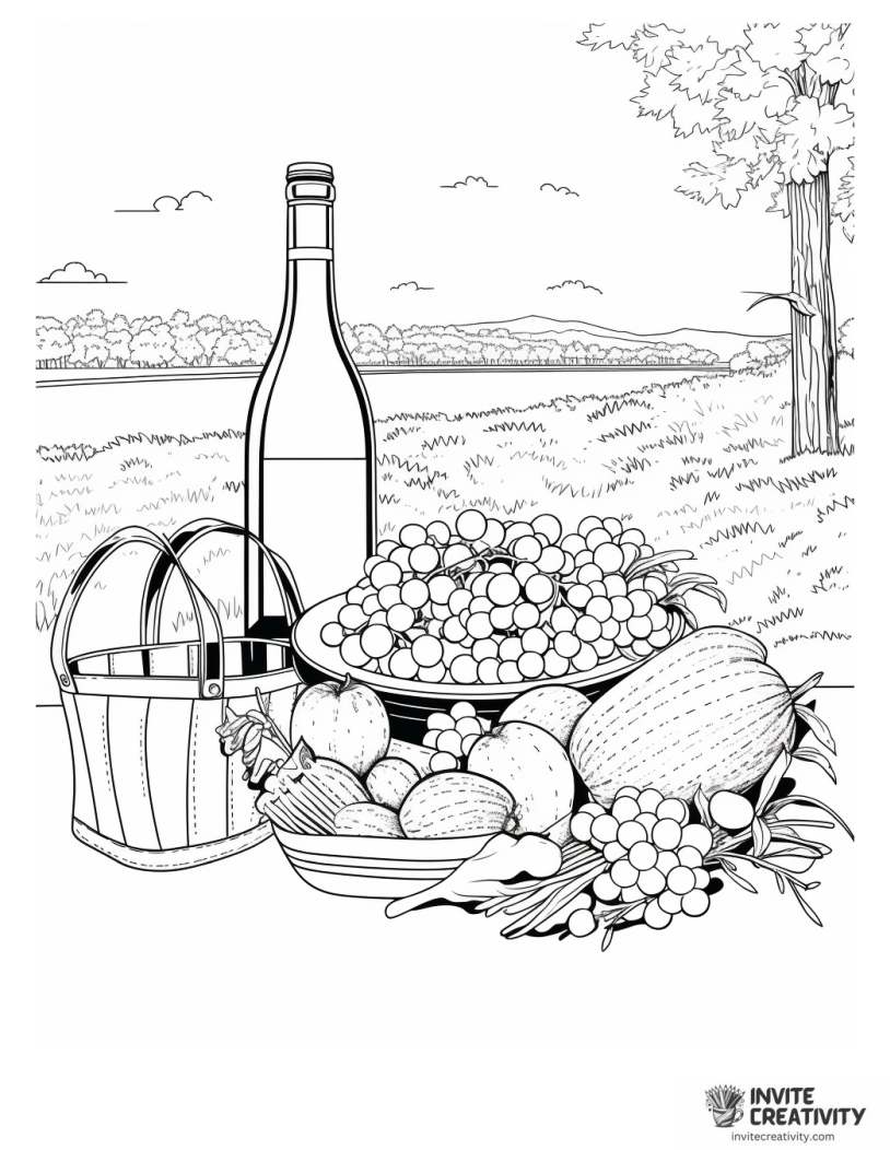 realistic picnic coloring page