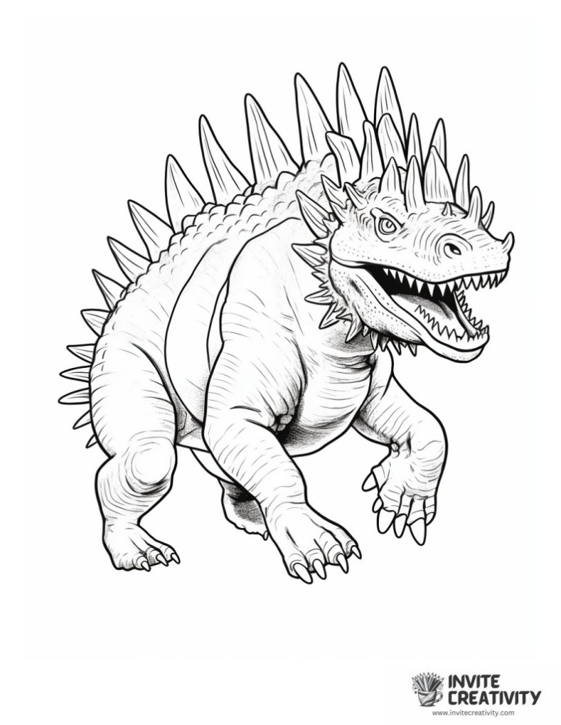realistic stegosaurus running coloring book page