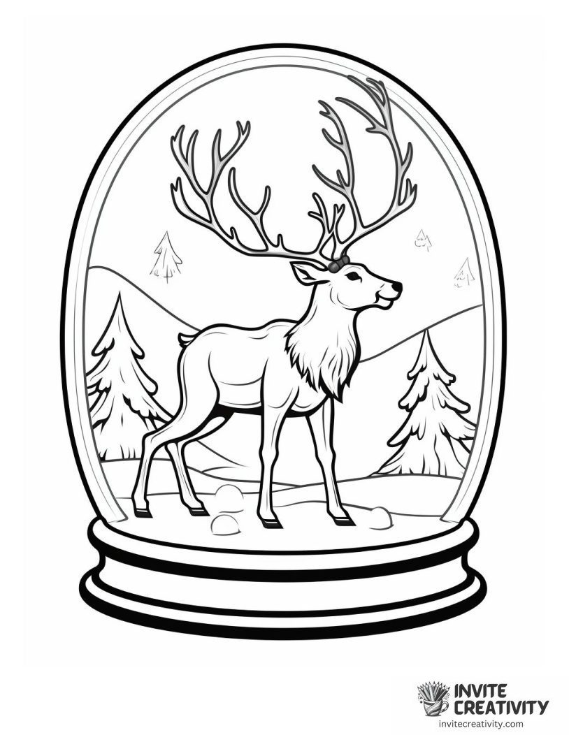 reindeer inside a snowglobe Coloring page