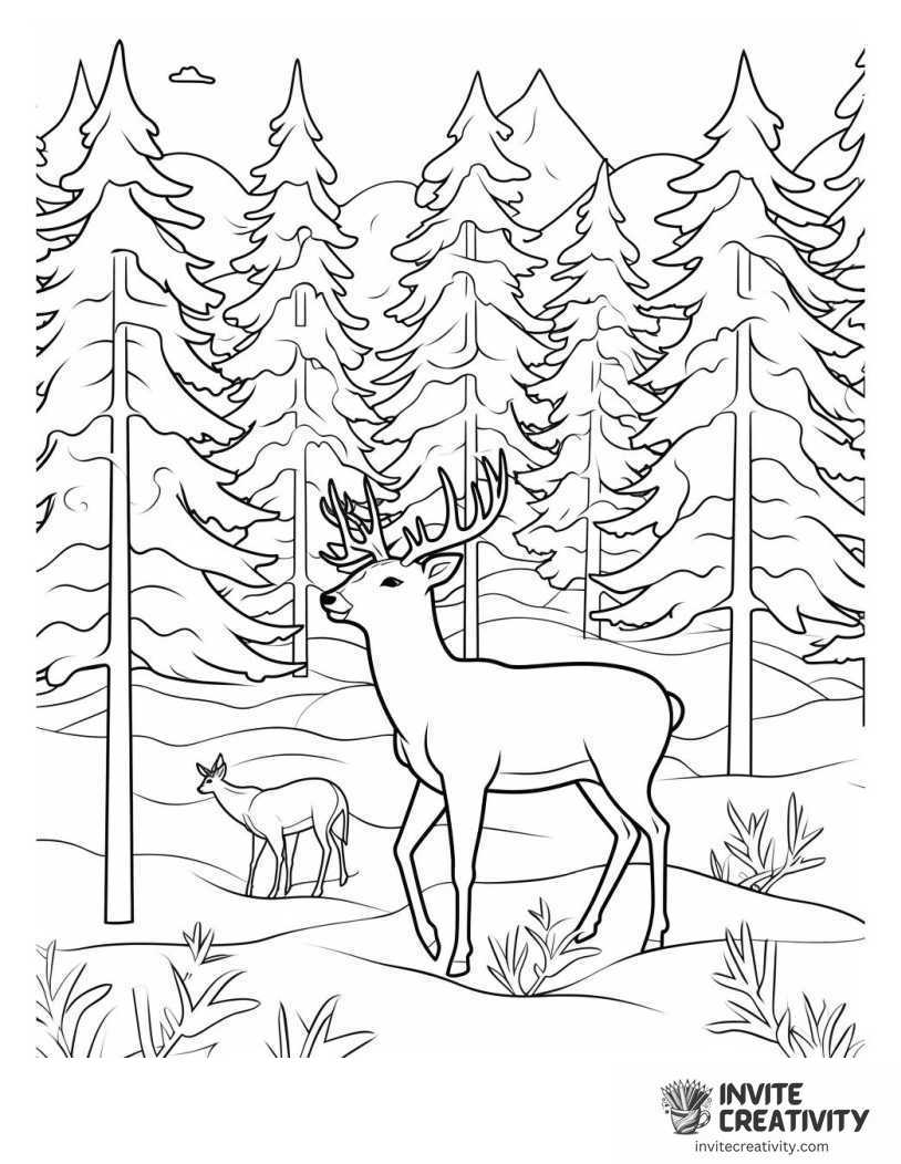 rudolph the red nosed reindeer in a snowy forest outline