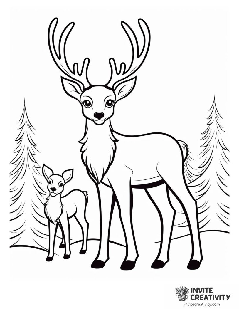 rudolph the red nosed reindeer in forest Coloring sheet