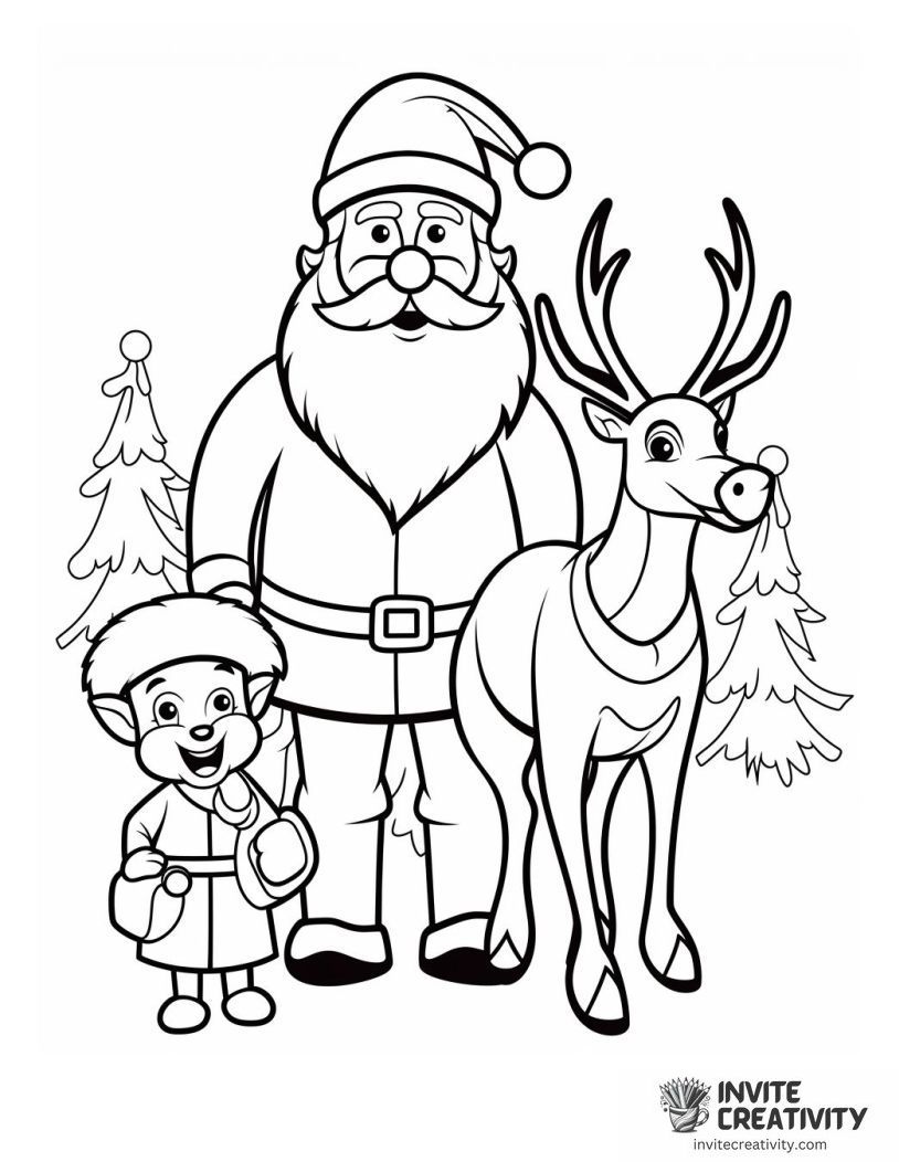 rudolph the red nosed reindeer with santa and elf Coloring page of