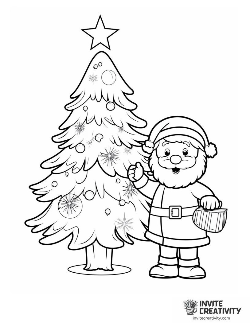 santa and christmas tree illustration