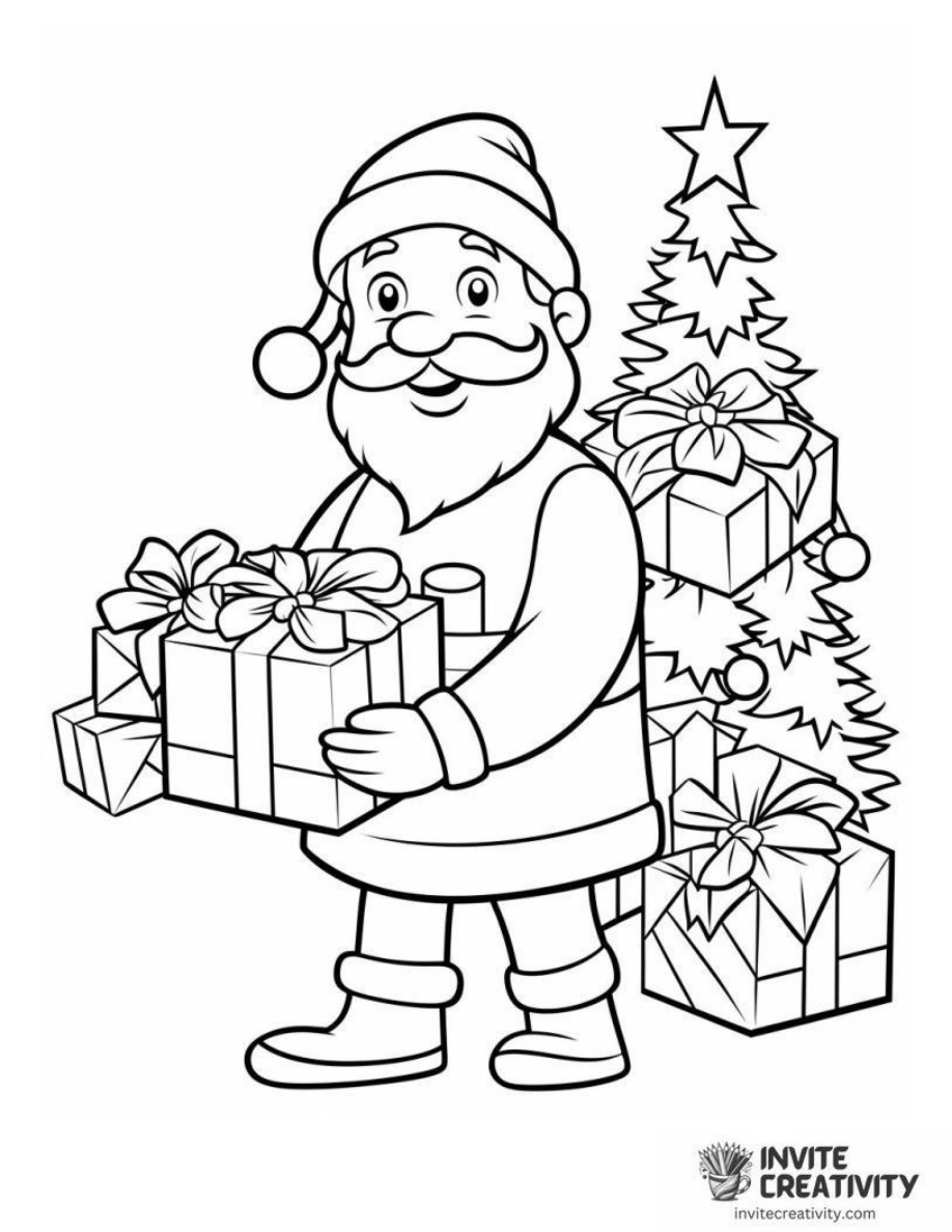 Santa Bringing Gifts Coloring Page of