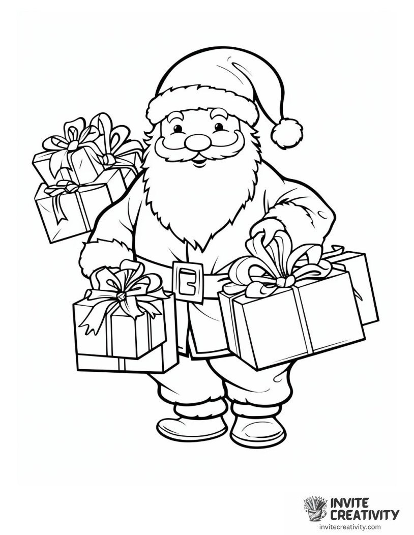santa claus carrying gifts Coloring page