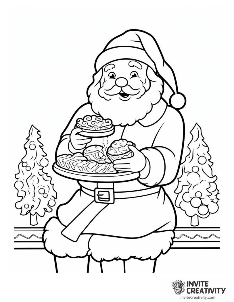 santa eating cookies Page to Color