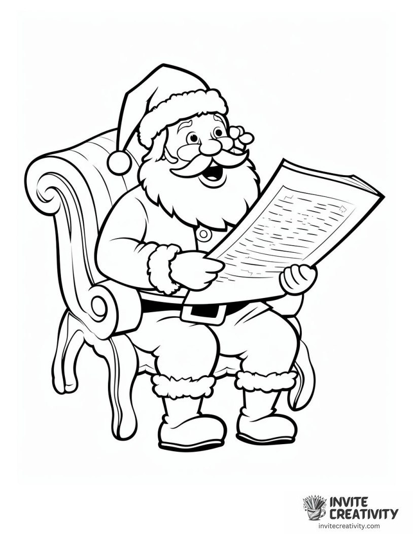 santa reading naughy or nice list Coloring page