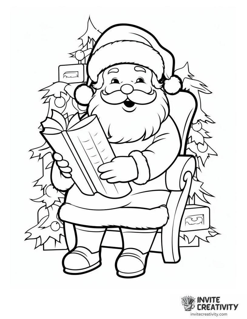santa sitting in his rocking chair Coloring page