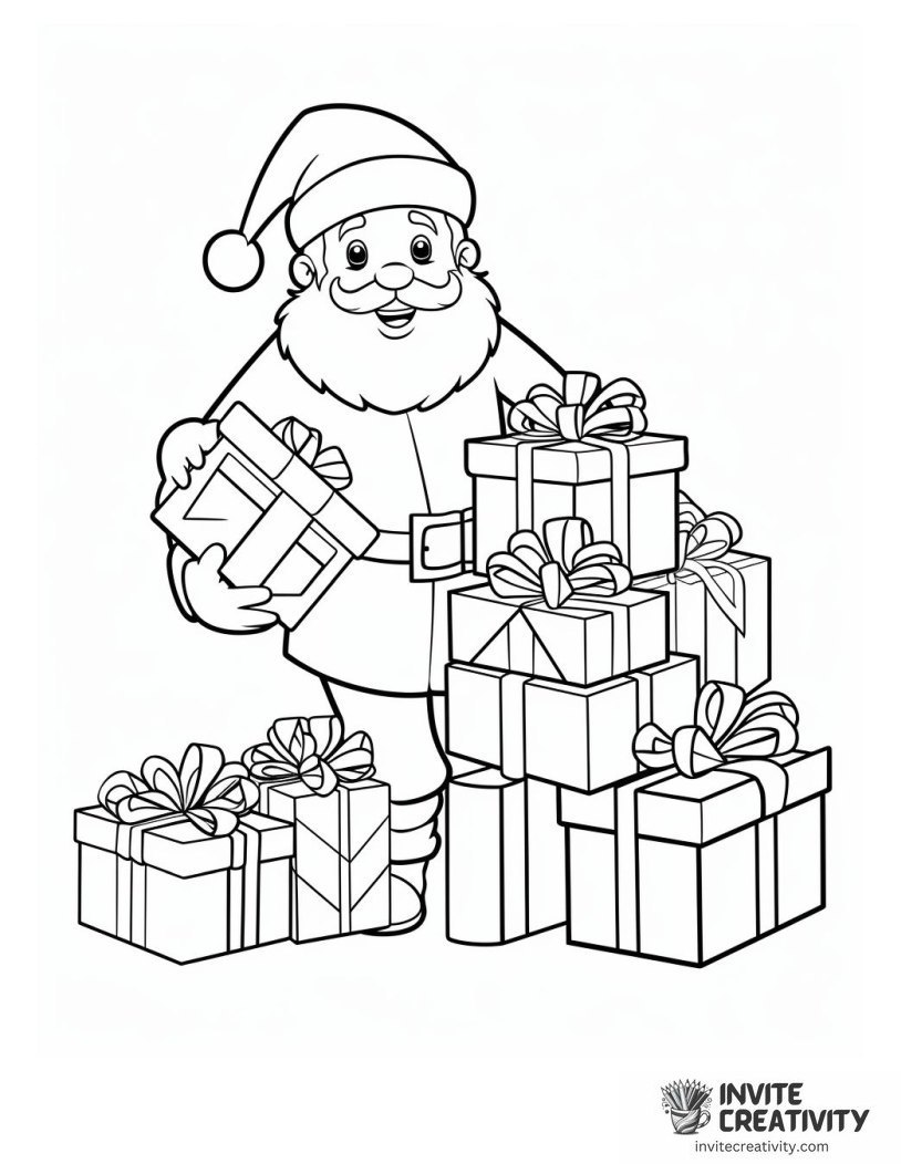 santa with presents Coloring sheet of