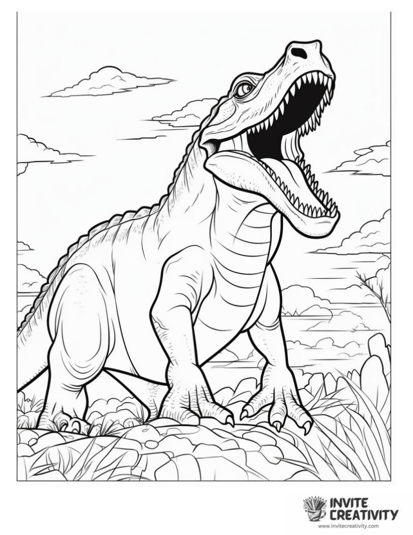 scary dinosaur roaring to color