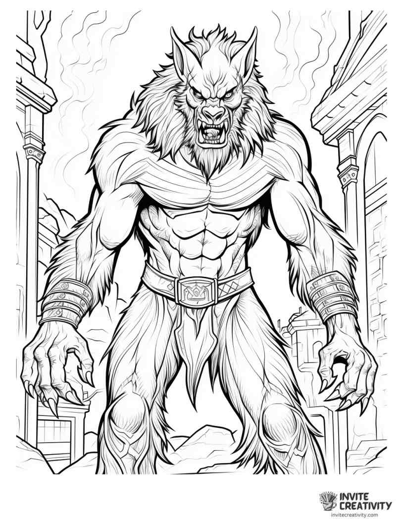 scary werewolf adult coloring page