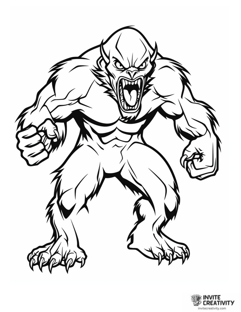 scary werewolf detailed coloring sheet