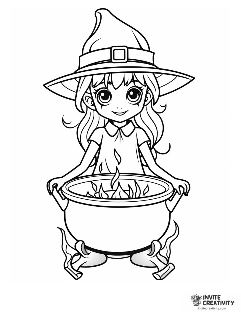 scary witch cooking in a cauldron